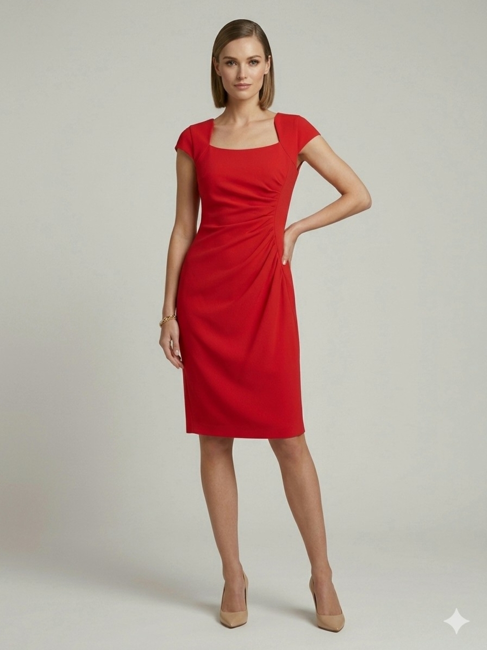 LK Bennett Classic Red Sheath Dress With Asymmetric Side Pleats